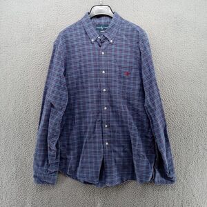 Vtg Polo‎ Ralph Lauren Shirt Mens XL Blue Plaid Custom Fit Flannel Button Down